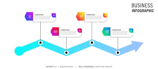 Business process infographic template Thin line design with numbers 4 options or steps Vector illu
