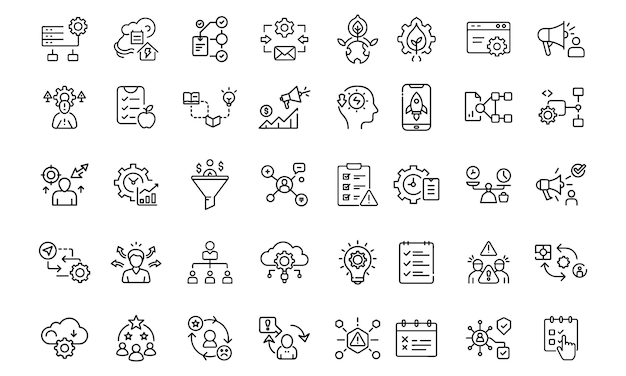 Business Process Management Successful business development plan and process symbol Icons