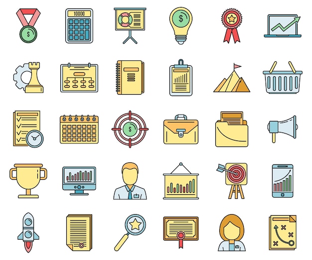 business product manager icons set vector color line
