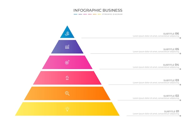 business pyramid diagram infographic design 6 steps on white background