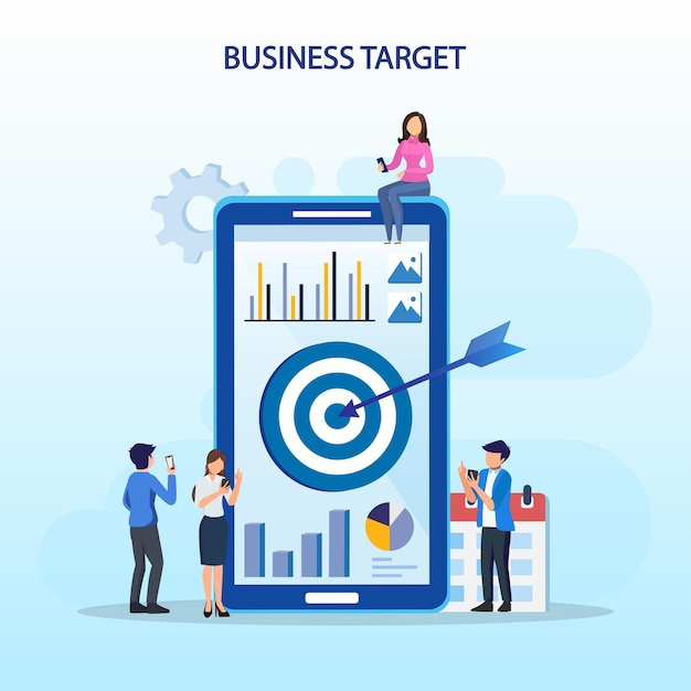Business target concept Goal achievement Successful team work flat vector