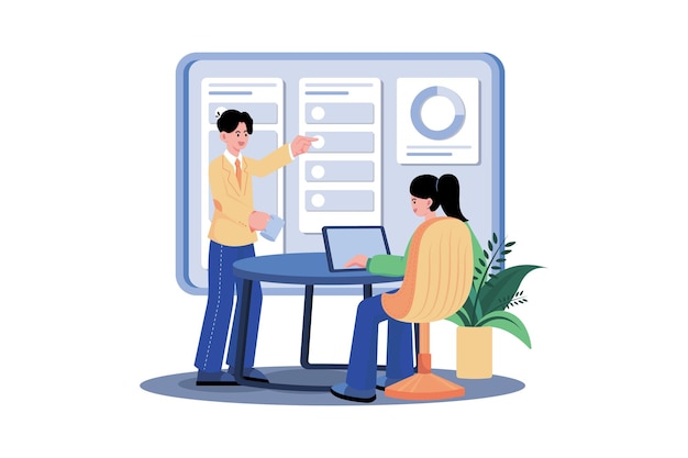 Business Team Managing Task Schedule Illustration concept on white background