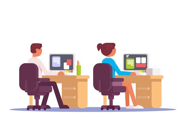 business team sitting at desks and working on computer