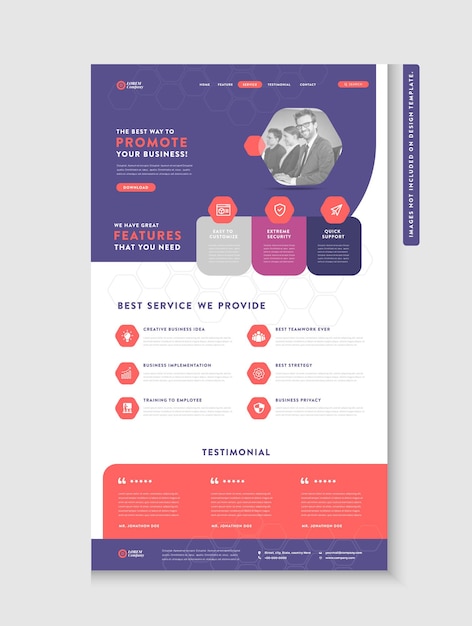 Business website landing page or App landing page or Web user interface Wire Frame Design