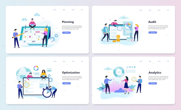 Business website template set. Planning, optimization, analytics