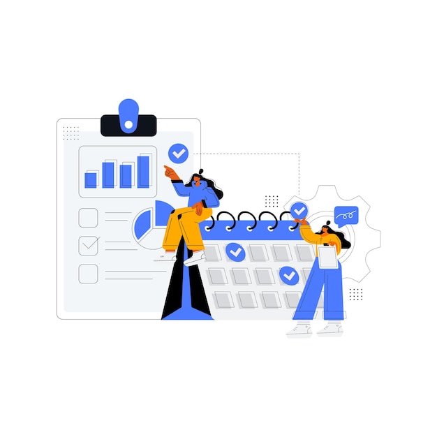 business woman planning day scheduling appointment in calendar application modern concept for business planning news and events reminder and timetable flat vector illustration