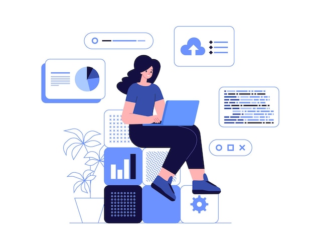 Business woman programmer working on computer