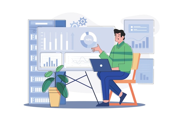 Businessman Analyzing Data Illustration concept A flat illustration isolated on white background