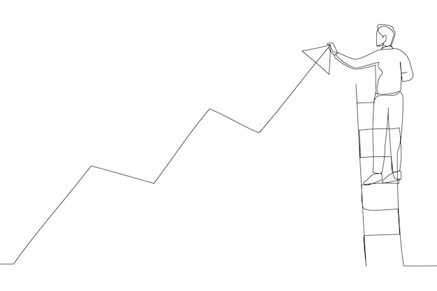 Businessman drawing arrow line symbol Business success and career growth Single line art style