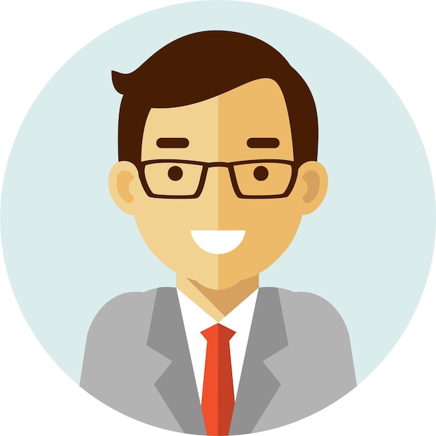 businessman face avatar round icon in flat style
