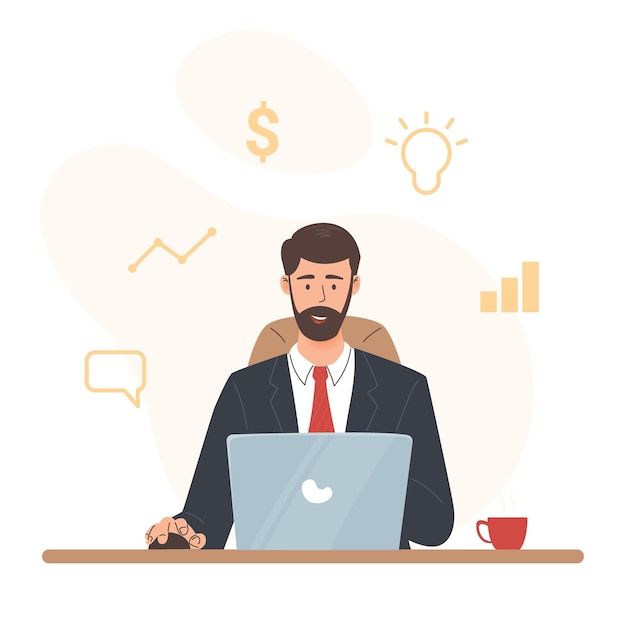 Businessman is working with laptop illustration