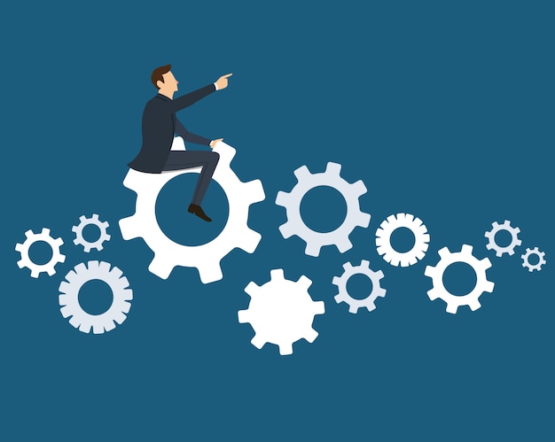 Businessman on the gears icon