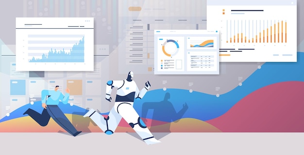 businessman running with robot business competition