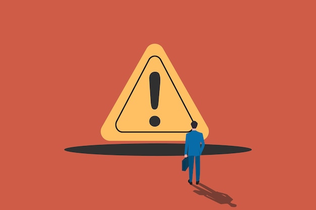 Businessman standing front of pitfalls to avoid mistake concept of adversity and brave to jump pass mistake or business failure skill and creativity to solve problem
