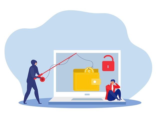 businessman stress after cyber hacker thief stealing money from online wallet vector illustration