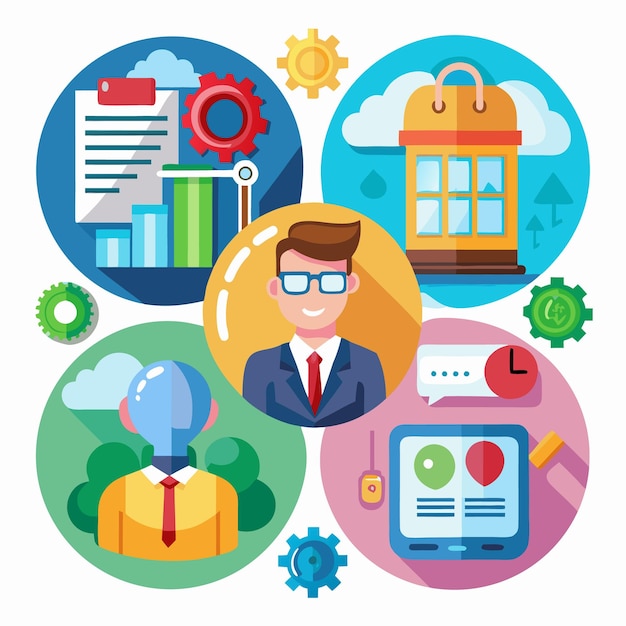 Businessman with idea and technology around him