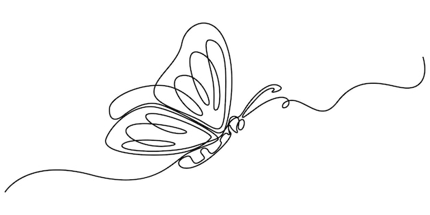 Butterfly continuous one line drawing and simple isolated outline vector design Continuous line