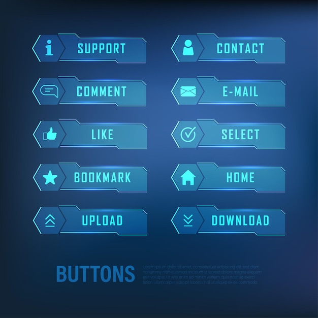 Button collection scifi style set color blue
