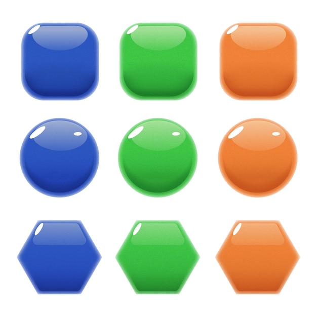 button pack of blue green orange shade