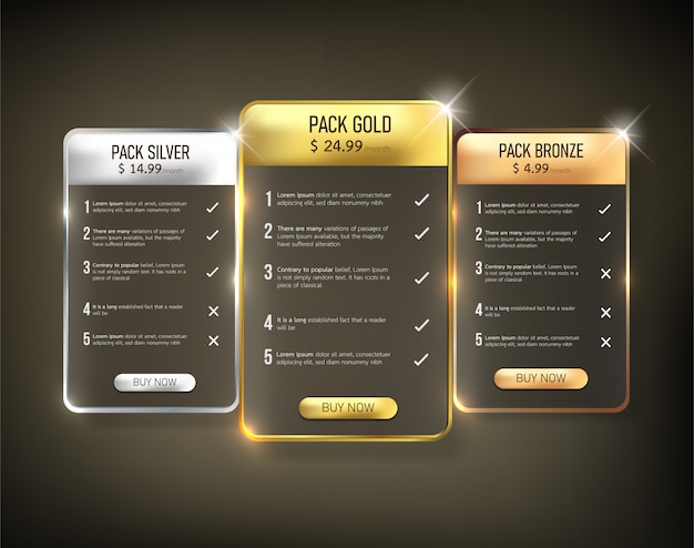 Button web price table pack