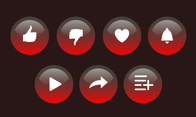 Buttons for the video interface Like buttons share add to favorites Vector set