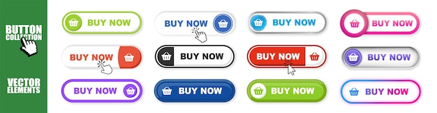 Buy now button web banner set on transparent background Buy now