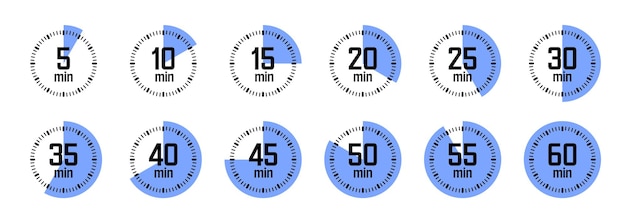 Các biểu tượng đồng hồ bấm giờ, bộ đếm thời gian хронометр đầy màu sắc đơn giản với đồng hồ đếm ngược hiển thị giờ và