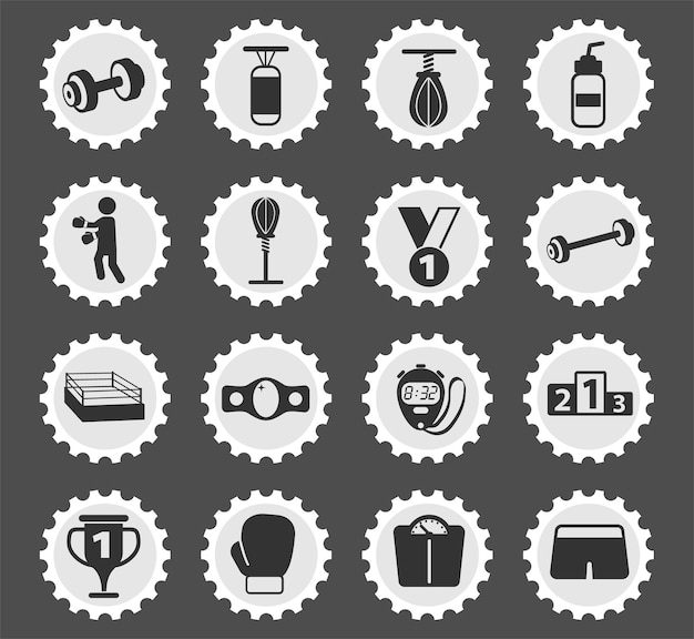 Các biểu tượng quyền anh trên biểu tượng tem bưu điện tròn cách điệu
