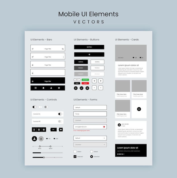 Các thành phần UI thiết kế web. Các thành phần Thiết kế UI UX cho web và ứng dụng. Các biểu mẫu thiết kế phẳng.