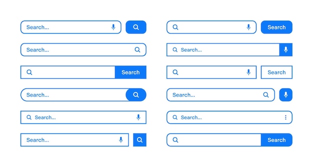 Các thanh tìm kiếm khác nhau với đường viền Internet browser engine with search box address bar and text field UI design website interface element web icons and push button Vector illustration
