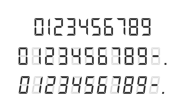 Calculator electronic numbers set Digital display symbols