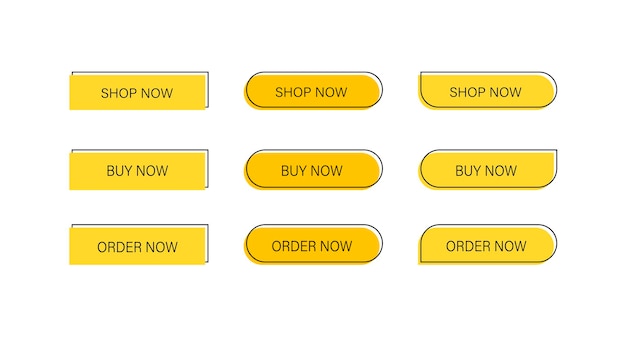 call to action buttons set. vector flat illustration. buttons buy now, shop now, order now