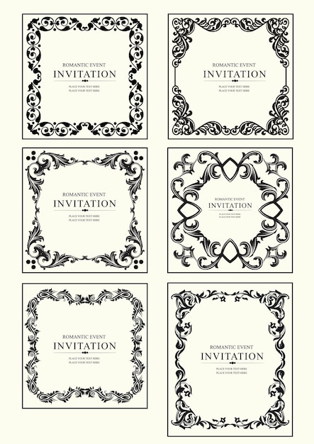 Calligraphic elements and frame vintage set