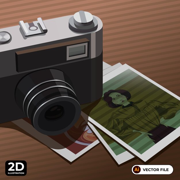 Camera With Pictures Full Scene Vector Illustration