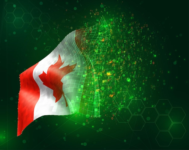 Canada, vector 3d flag on green background with polygons and data numbers
