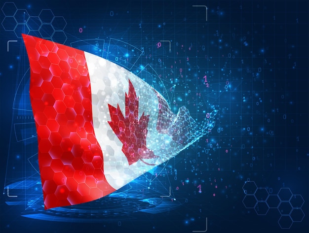 Canada vector flag virtual abstract 3D object from triangular polygons on a blue background