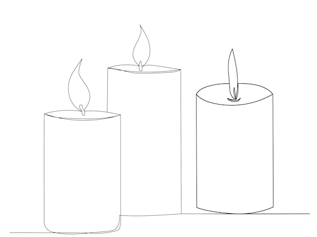 Candles drawing by one continuous line vector