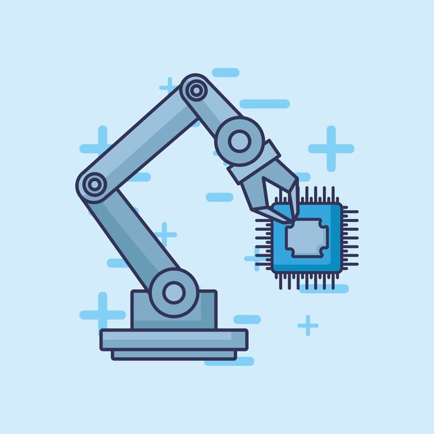 Cánh tay robot với chip điện tử