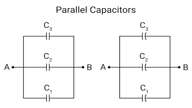 capacitor in parallel connection. parallel circuit. electric circuit. physics lessons.