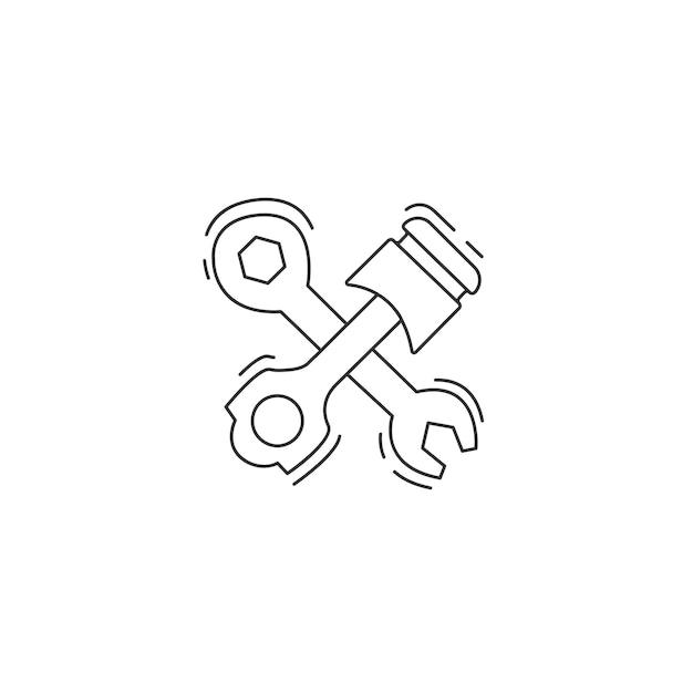 car engine piston with wrench thin line icon