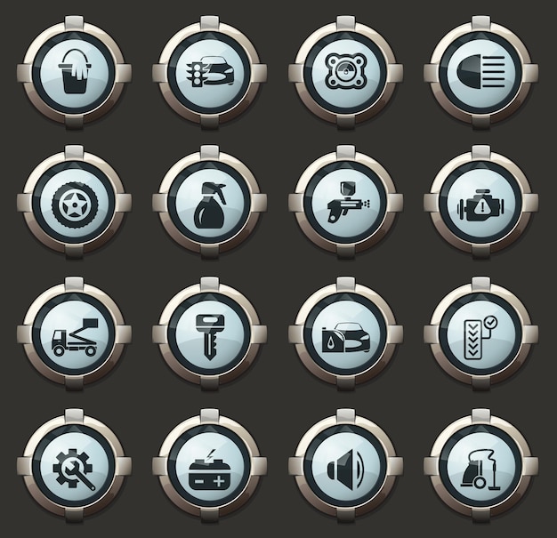 Car shop vector stylish round buttons for mobile applications and web