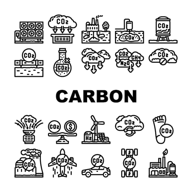 carbon capture sequestration icons set vector