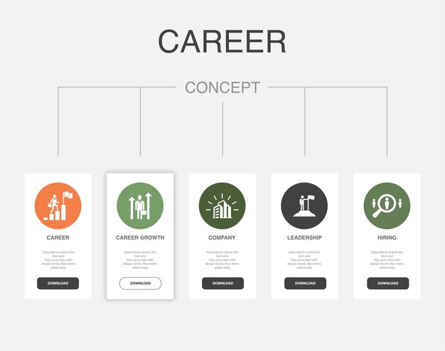 Career career growth company leadership hiring icons Infographic design template Creative concept with 5 steps