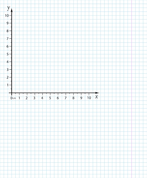 Cartesian coordinate system on a notebook sheet on a checkered grid vector illustration