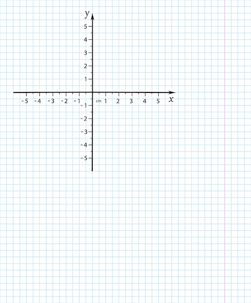 Cartesian coordinate system on a notebook sheet on a checkered grid vector illustration