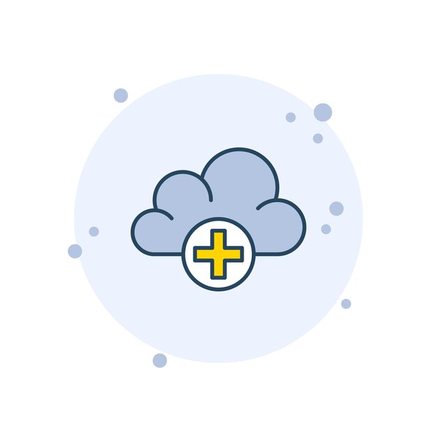 Cartoon cloud service icon vector illustration Add to cloud on bubbles background Cloud with cross sign concept