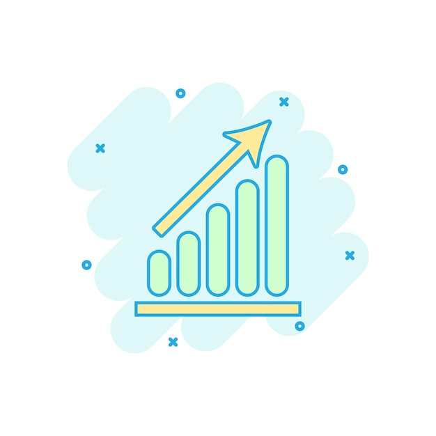 Cartoon colored business graph icon in comic style Chart illustration pictogram Diagram sign splash business concept