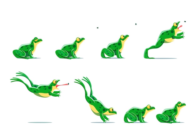 Cartoon frog jump sequence motion sprite sheet