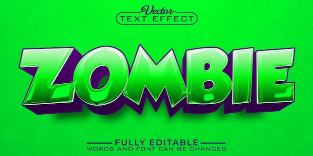 Cartoon Green And Purple Zombie Vector Editable Text Effect Template