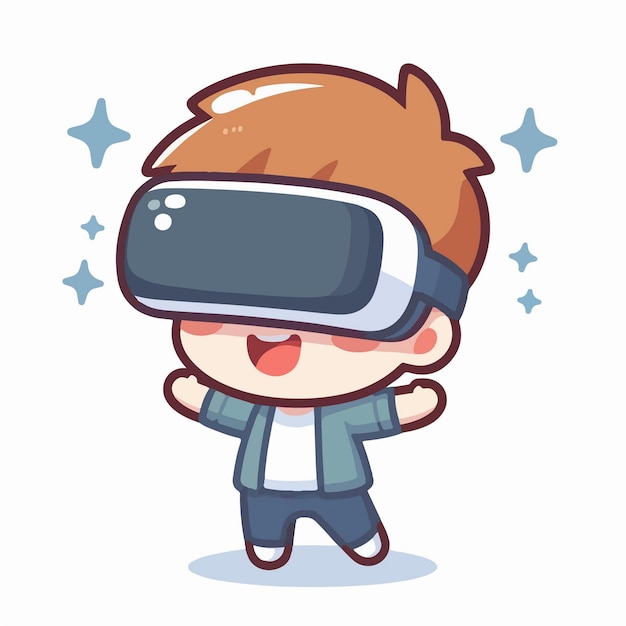 cartoon illustration of a cute boy with virtual reality
